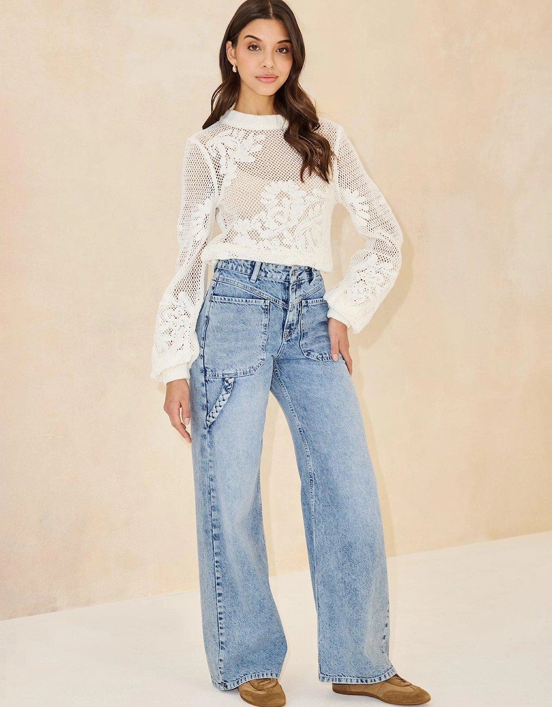Rope Wide Leg Jeans - Mid Wash