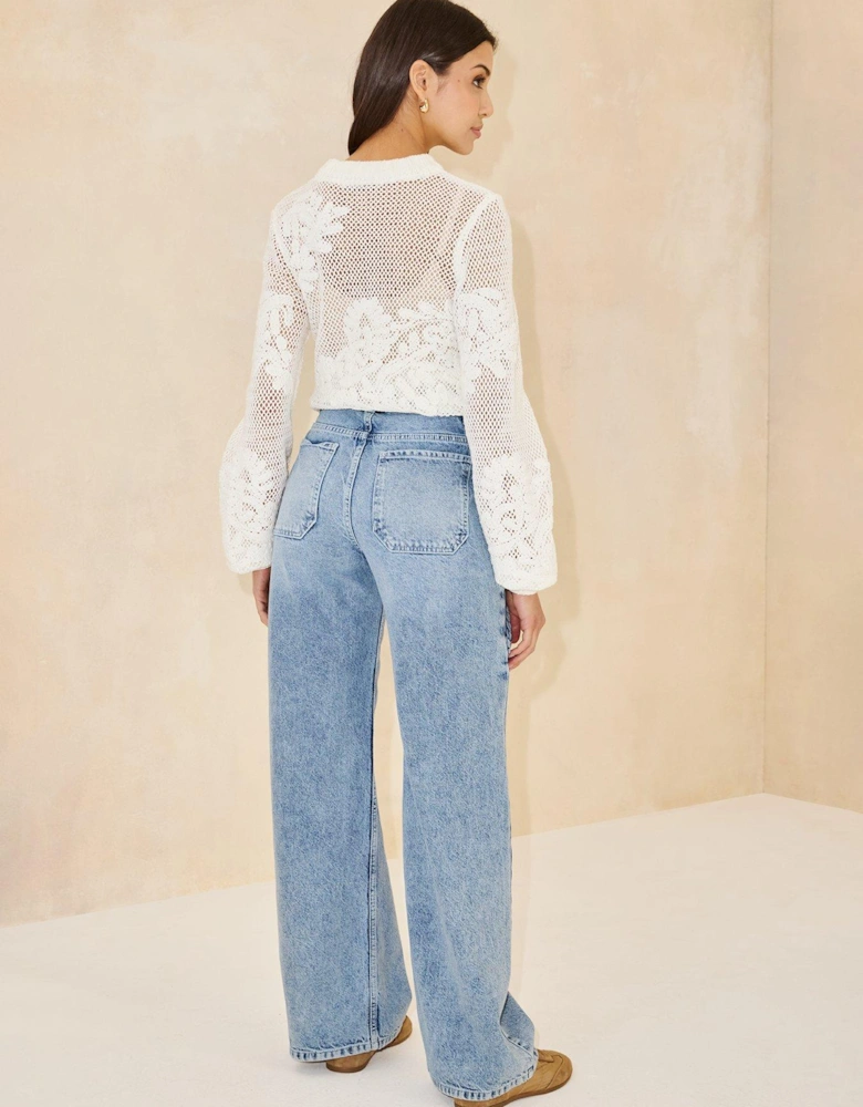 Rope Wide Leg Jeans - Mid Wash