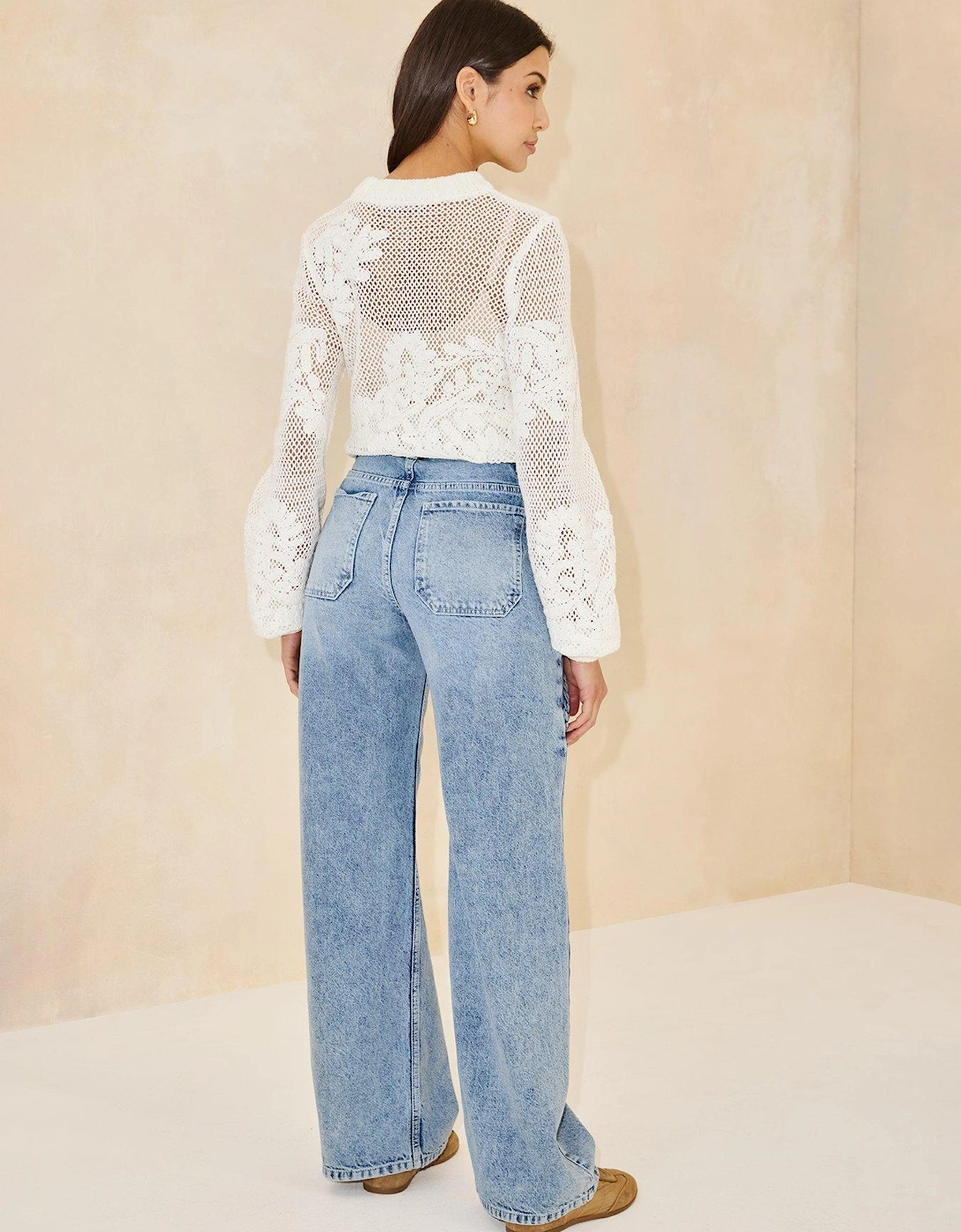 Rope Wide Leg Jeans - Mid Wash