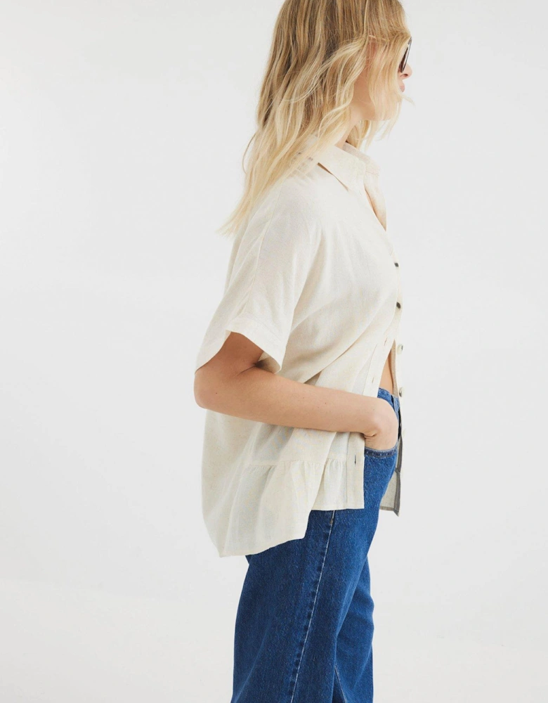 Linen Tie Sleeve Shirt - Light Stone