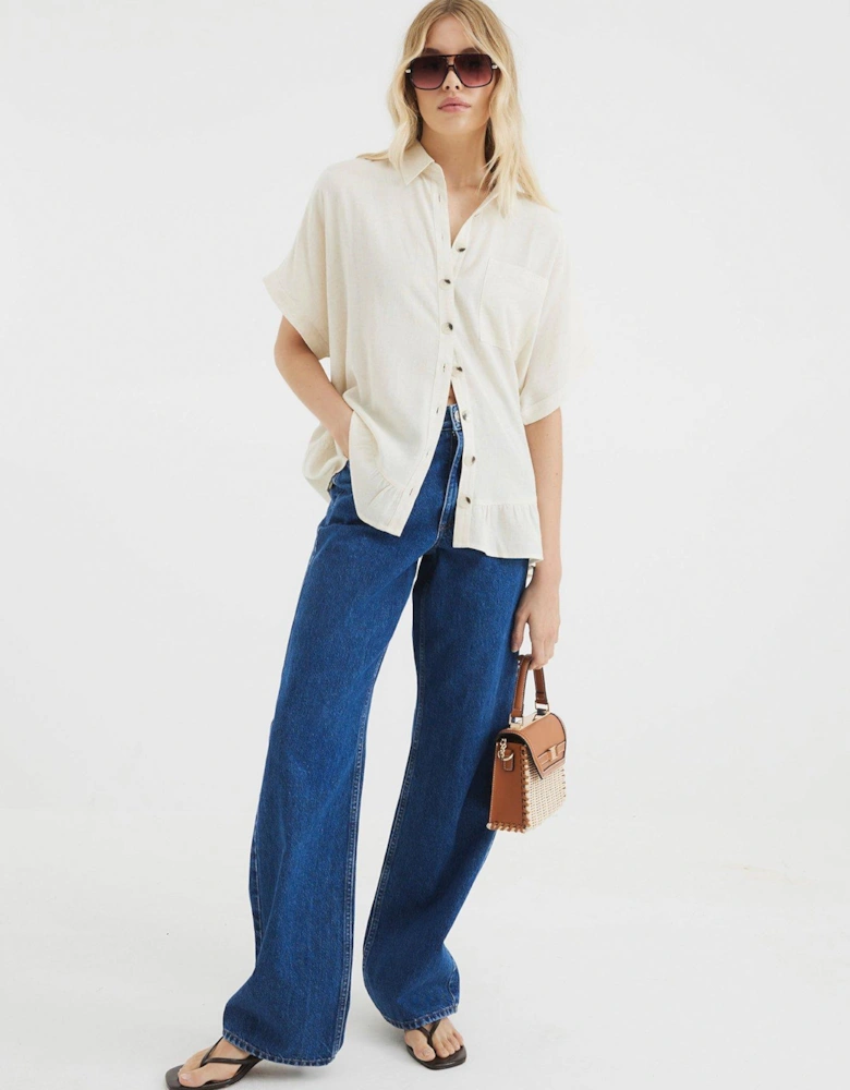 Linen Tie Sleeve Shirt - Light Stone