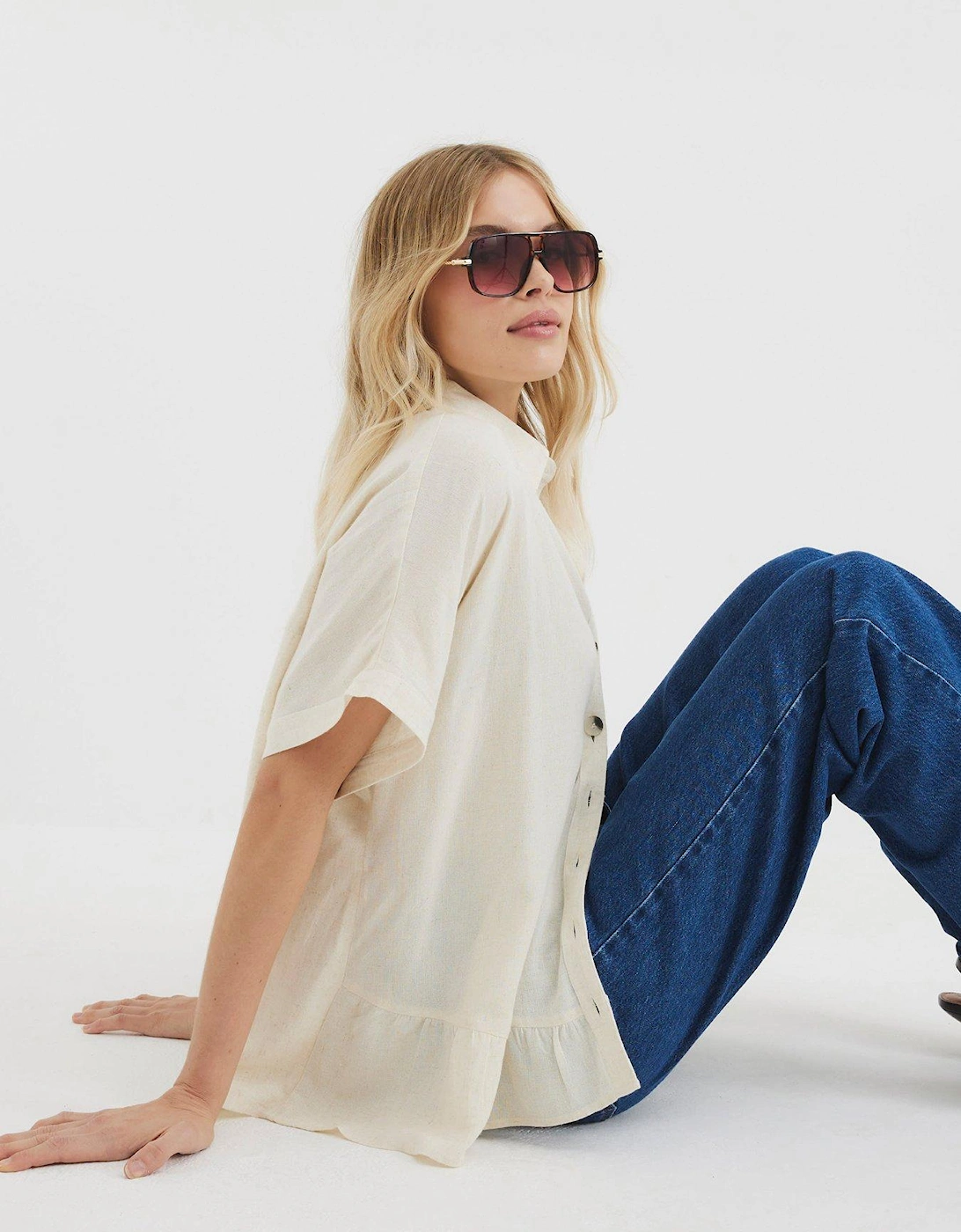 Linen Tie Sleeve Shirt - Light Stone