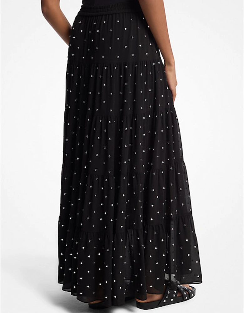 Studded Georgette Tiered Maxi Skirt