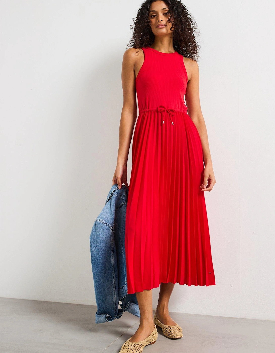 Pleated Midi Dress - Red
