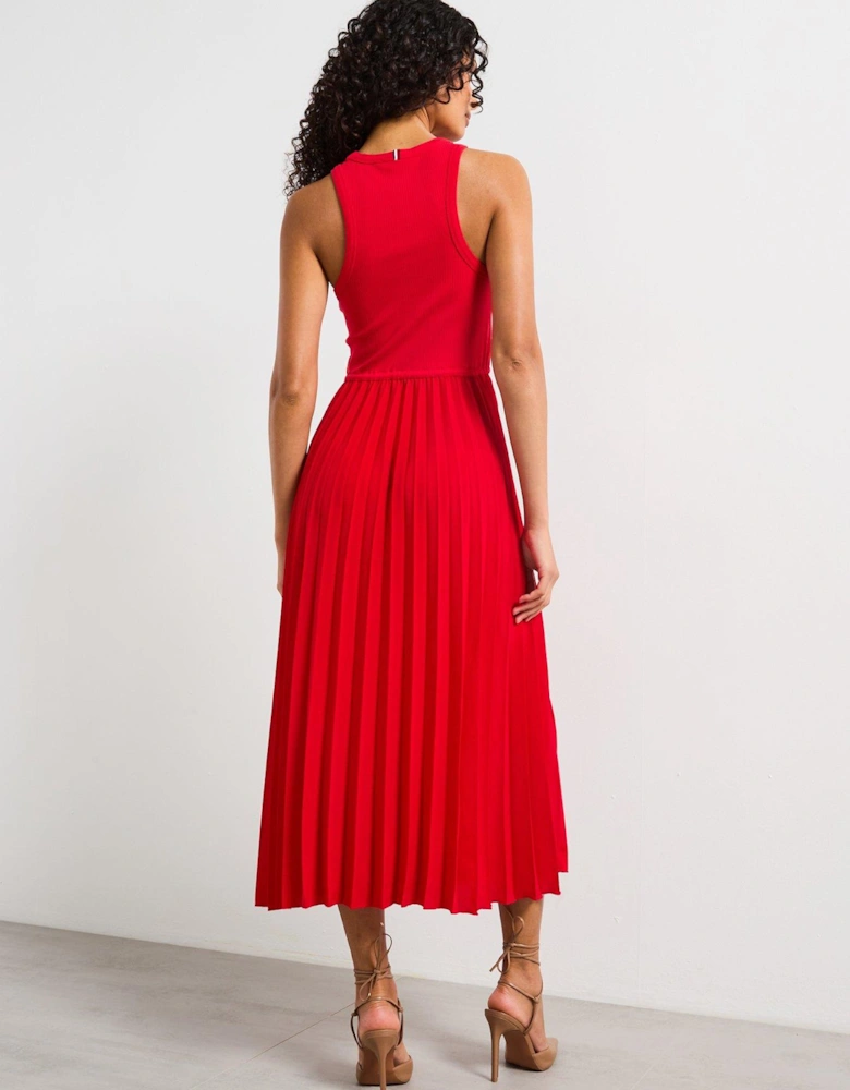 Pleated Midi Dress - Red