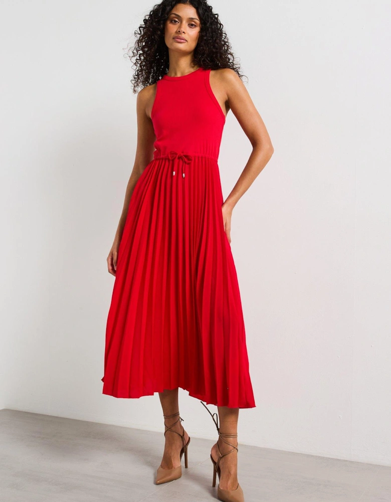 Pleated Midi Dress - Red