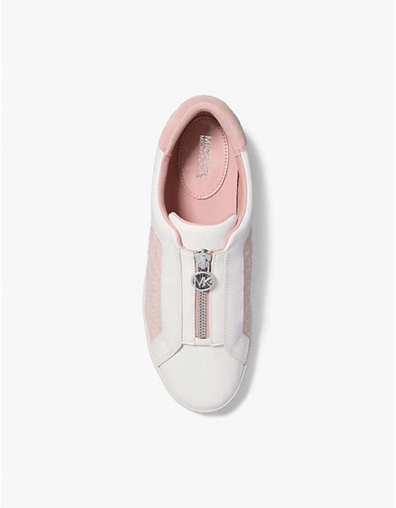 Keaton Logo Embossed Denim and Leather Zip-Up Sneaker