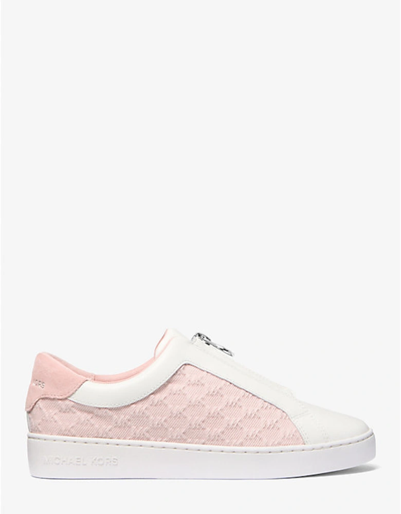 Keaton Logo Embossed Denim and Leather Zip-Up Sneaker