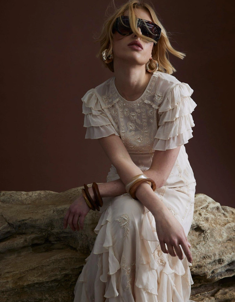 Ruffle Embellished Maxi - Light Pink