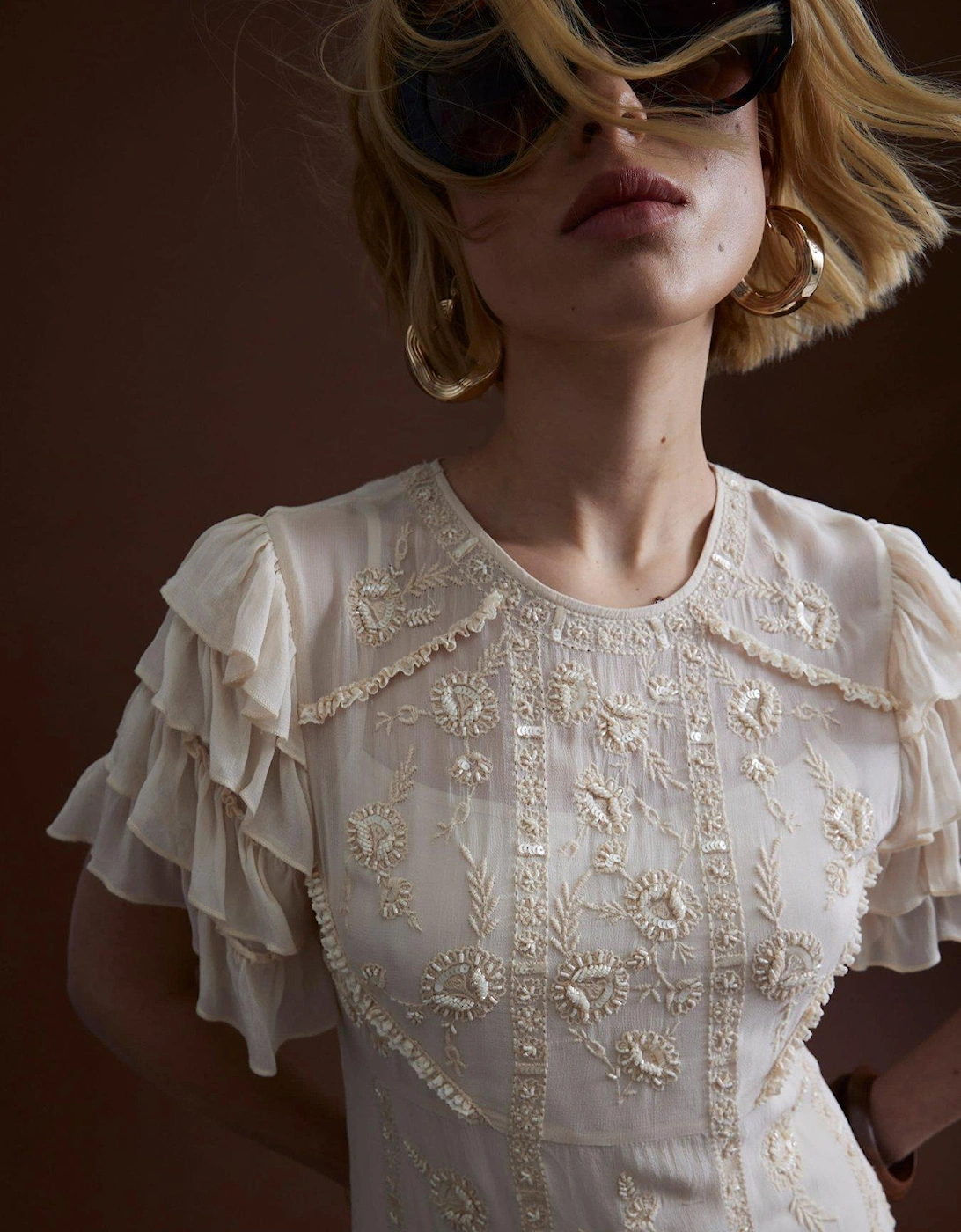 Ruffle Embellished Maxi - Light Pink