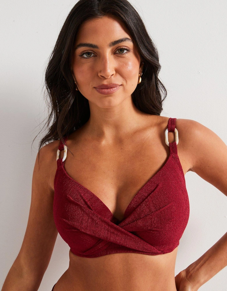 Madras Light Padded Bikini Top - Dark Red