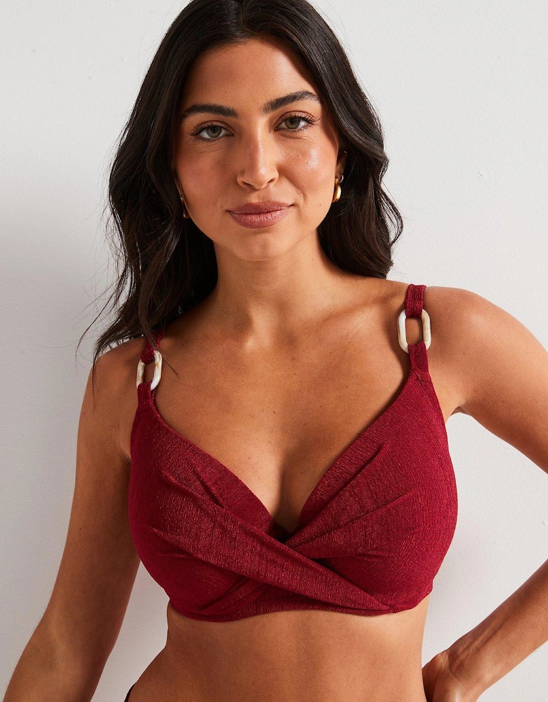 Madras Light Padded Bikini Top - Dark Red