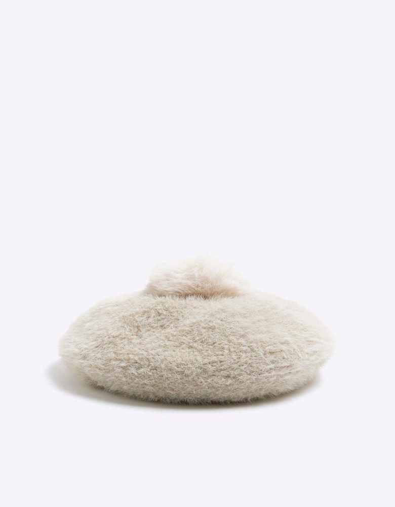 Girls Faux Fur Beret And Mitten Set - Beige