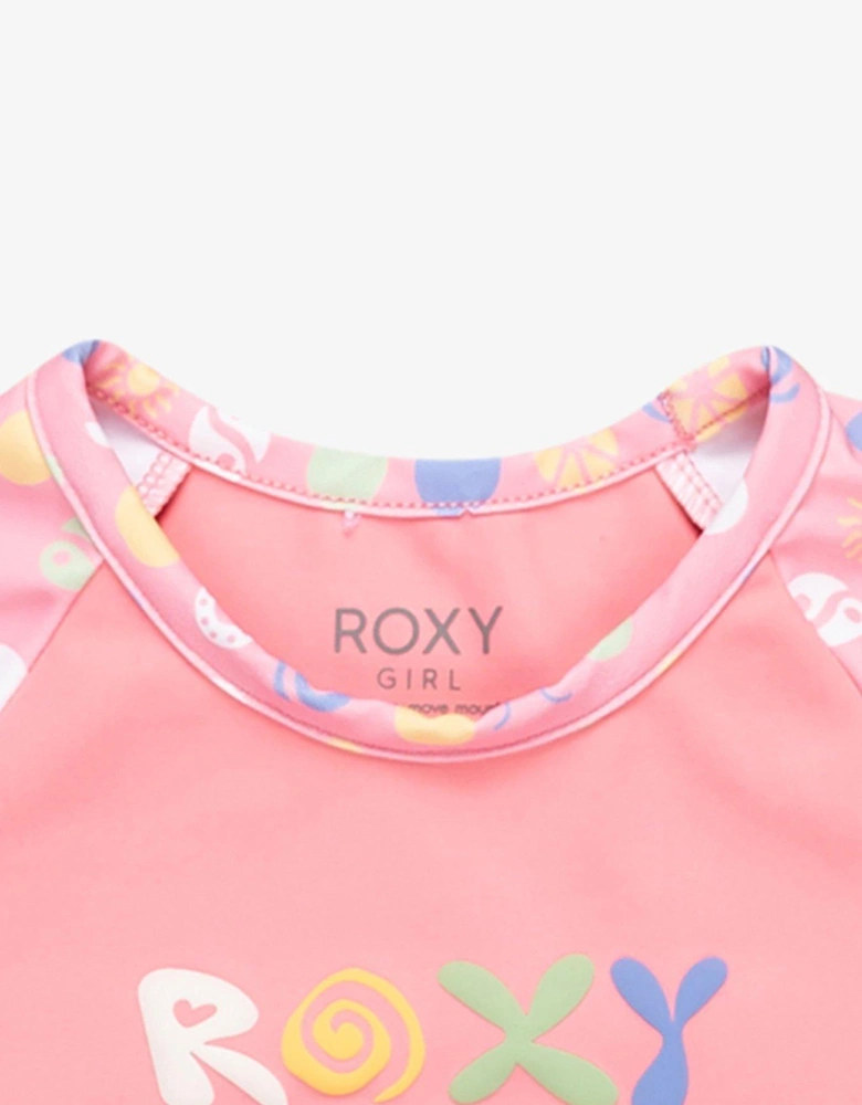 Girls Dot Short Sleeve Lycra Rashguard Set - Pink