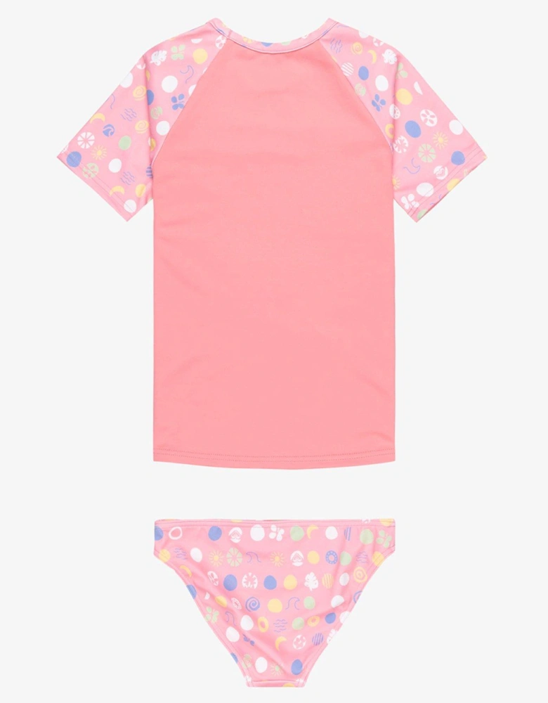 Girls Dot Short Sleeve Lycra Rashguard Set - Pink