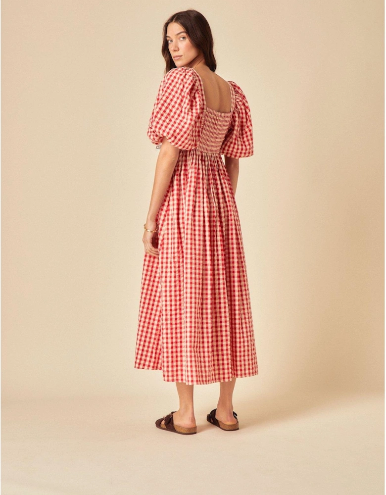 Nova Gingham Midi Dress - Red