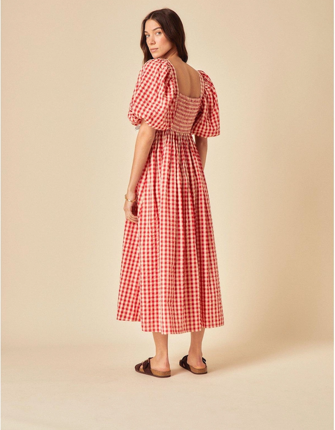 Nova Gingham Midi Dress - Red