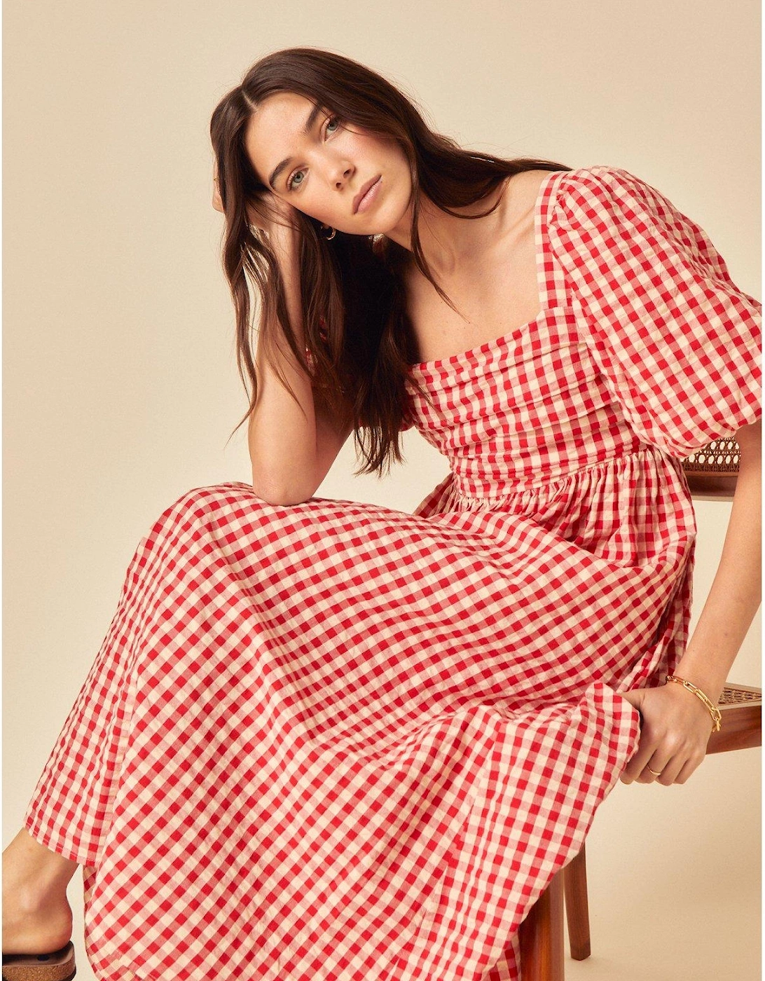 Nova Gingham Midi Dress - Red