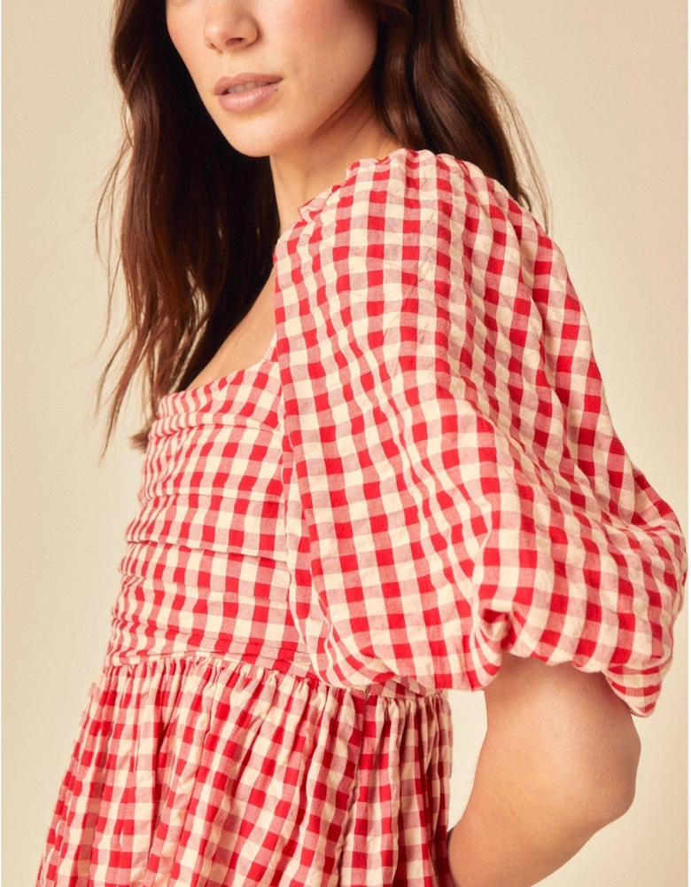 Nova Gingham Midi Dress - Red