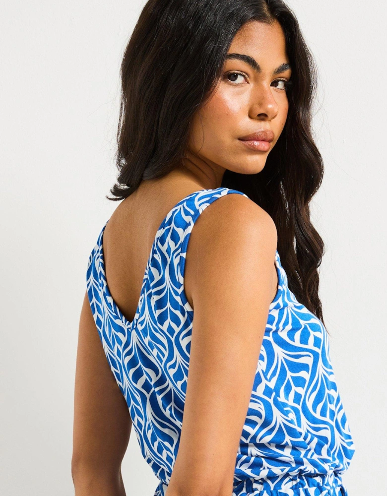 V Neck Playsuit - Blue Leaf