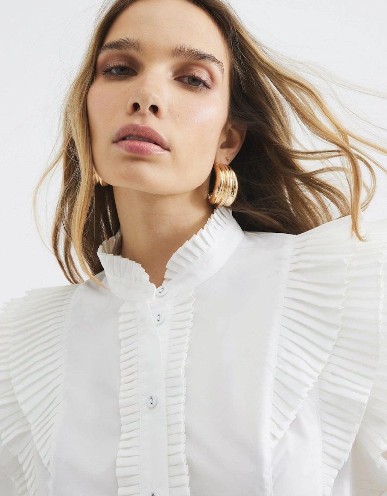 Ruffle Detail Shirt - White