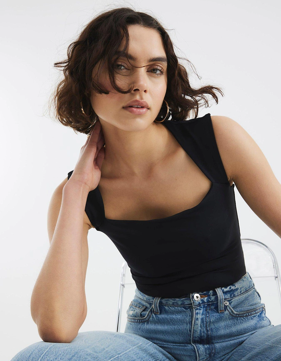 Square Neck Bodysuit - Black