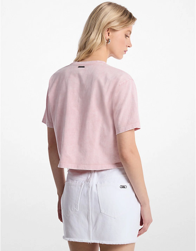 Studded Garment-Dyed Cotton Cropped T-Shirt