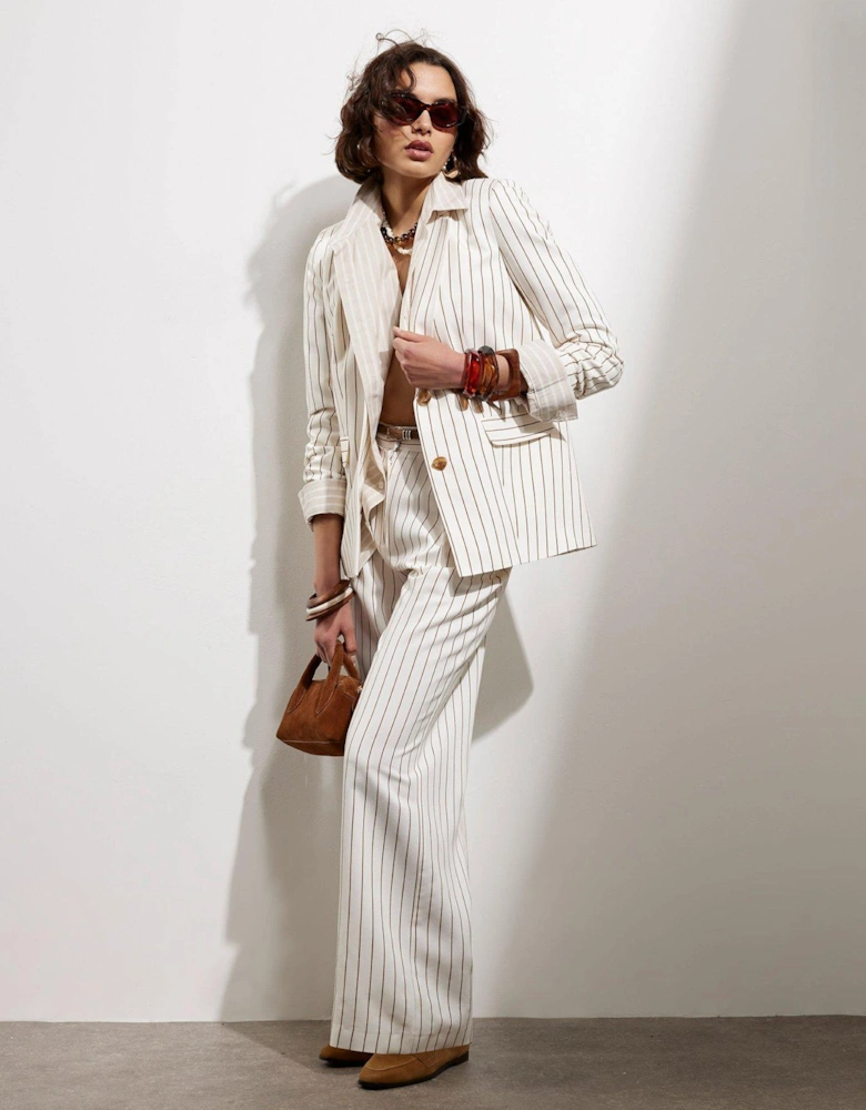 Stripe Belted Wide Leg Trouser - White