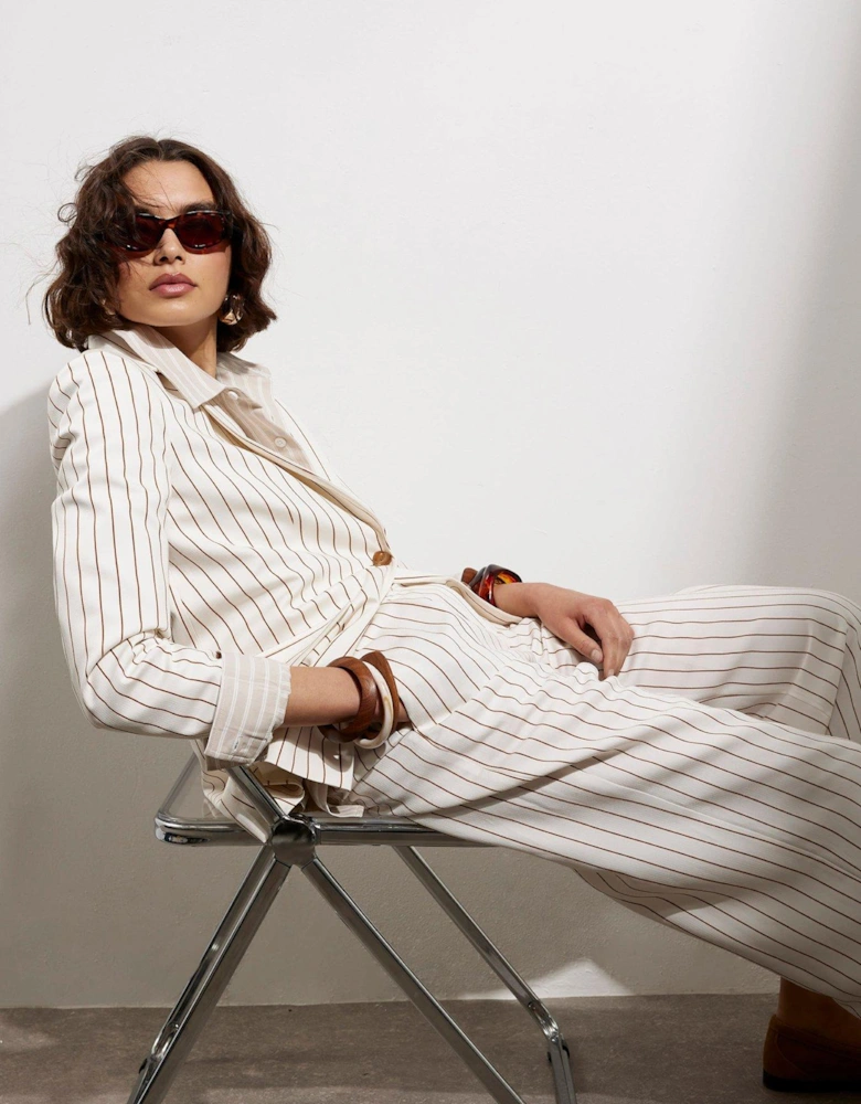 Stripe Belted Wide Leg Trouser - White