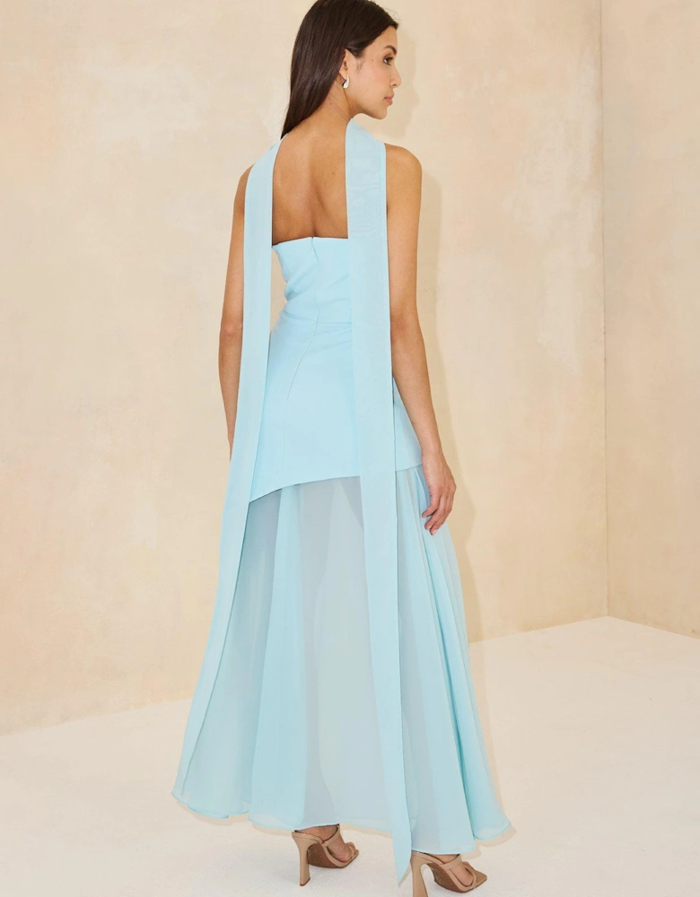 Bandeau Dress with Neck Scarf - Blue