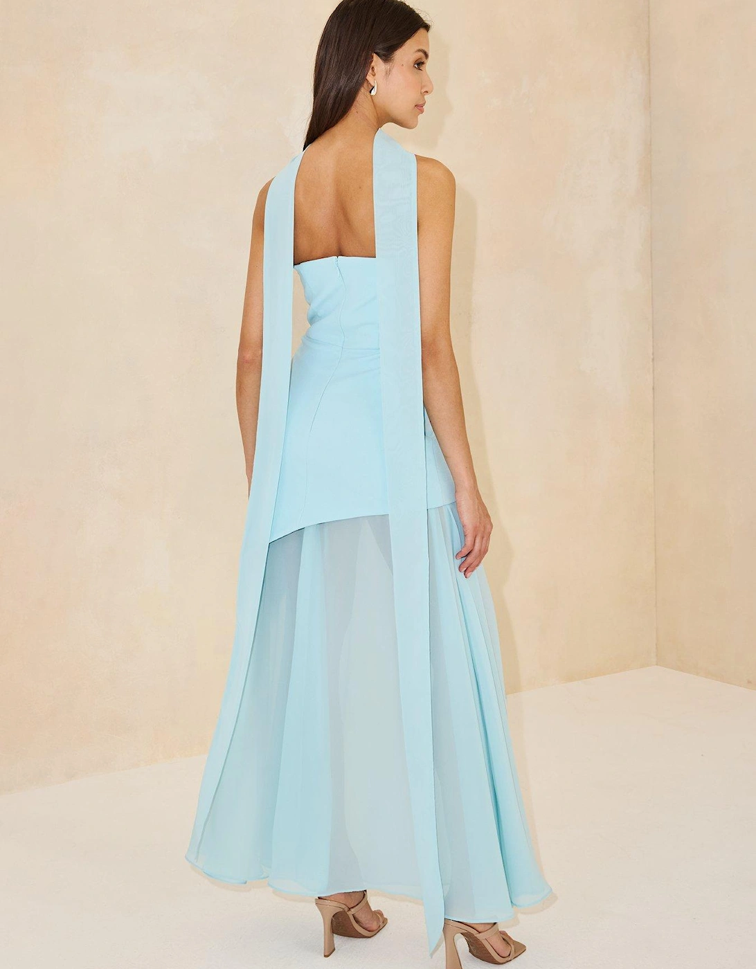 Bandeau Dress with Neck Scarf - Blue
