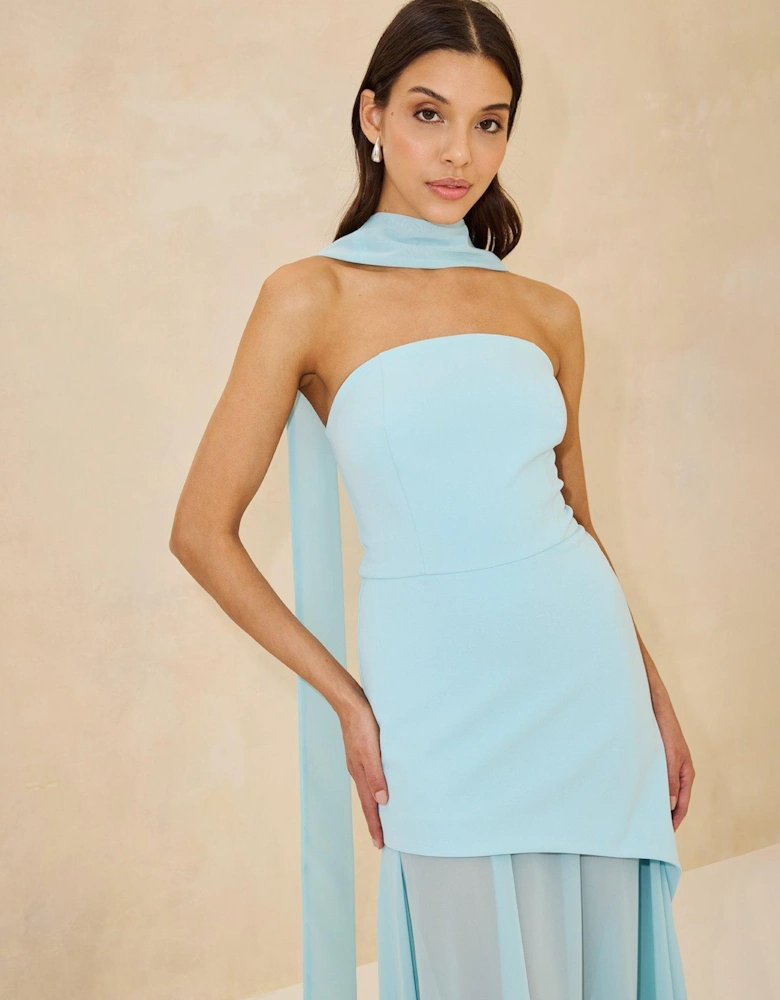 Bandeau Dress with Neck Scarf - Blue
