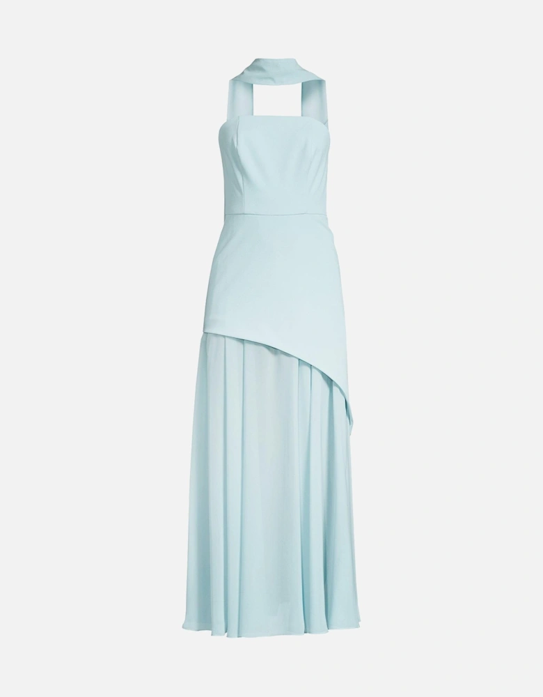 Bandeau Dress with Neck Scarf - Blue
