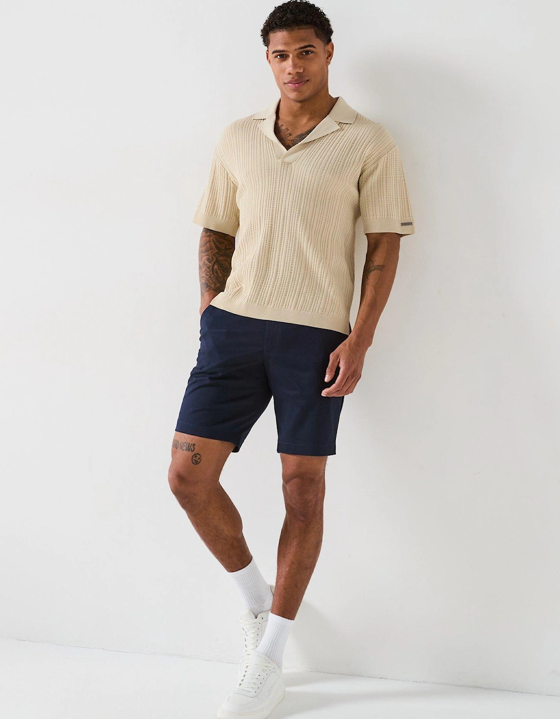 Open Knit Polo Shirt - Cream