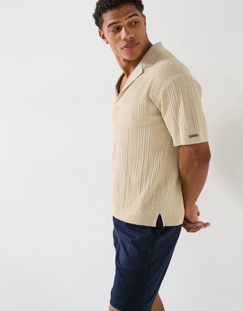 Open Knit Polo Shirt - Cream