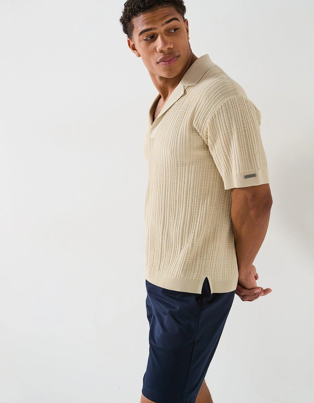 Open Knit Polo Shirt - Cream