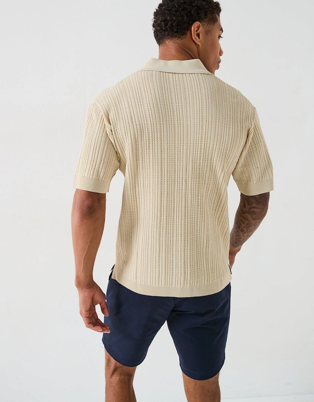 Open Knit Polo Shirt - Cream
