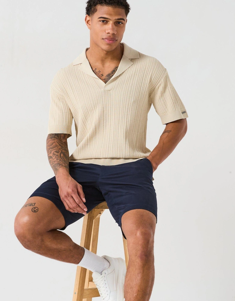 Open Knit Polo Shirt - Cream