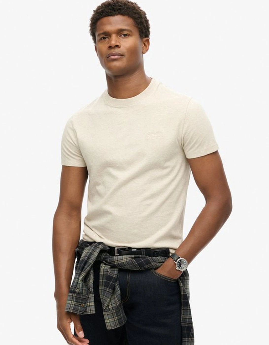 Men's Essential Logo Embroidered Tee Oat Cream Marl, 6 of 5