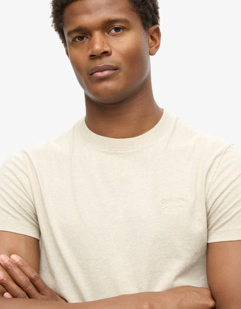 Men's Essential Logo Embroidered Tee Oat Cream Marl