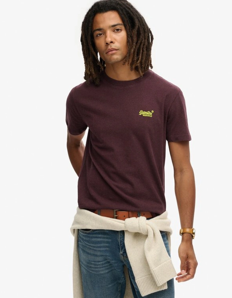 Men's Essential Logo Embroidered Tee Tawny Port Marl/Fluro Yellow