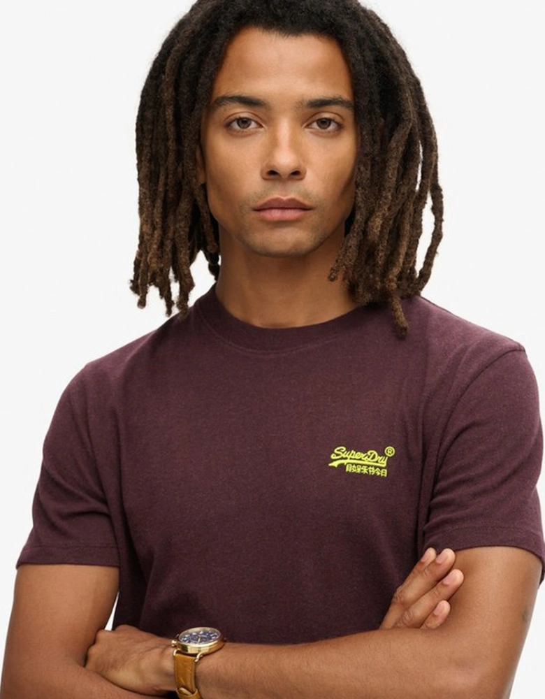 Men's Essential Logo Embroidered Tee Tawny Port Marl/Fluro Yellow