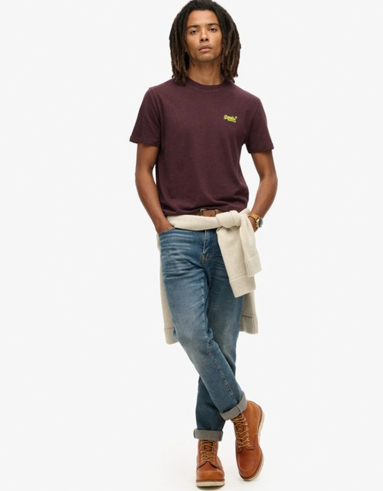 Men's Essential Logo Embroidered Tee Tawny Port Marl/Fluro Yellow