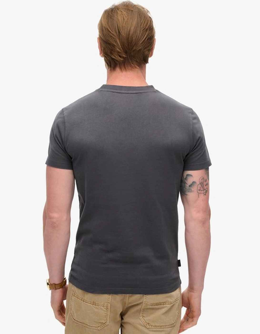 Men's Essential Logo Embroidered Tee Graphite Black/Fluro Red
