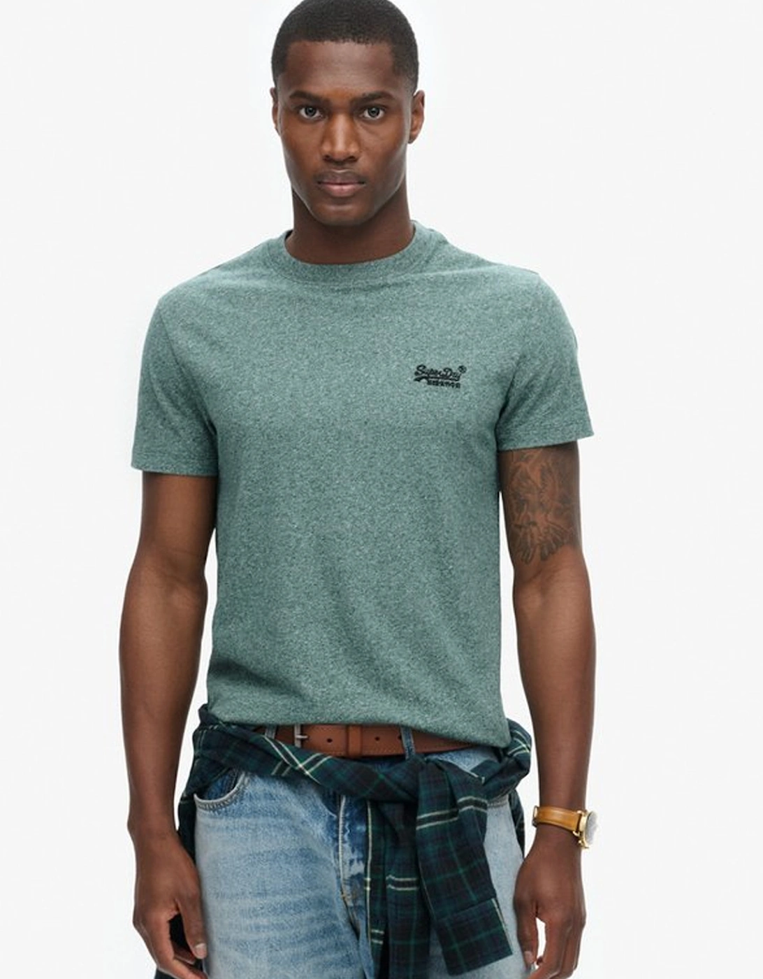 Men's Essential Logo Embroidered Tee Mid Pine Green Grit, 7 of 6