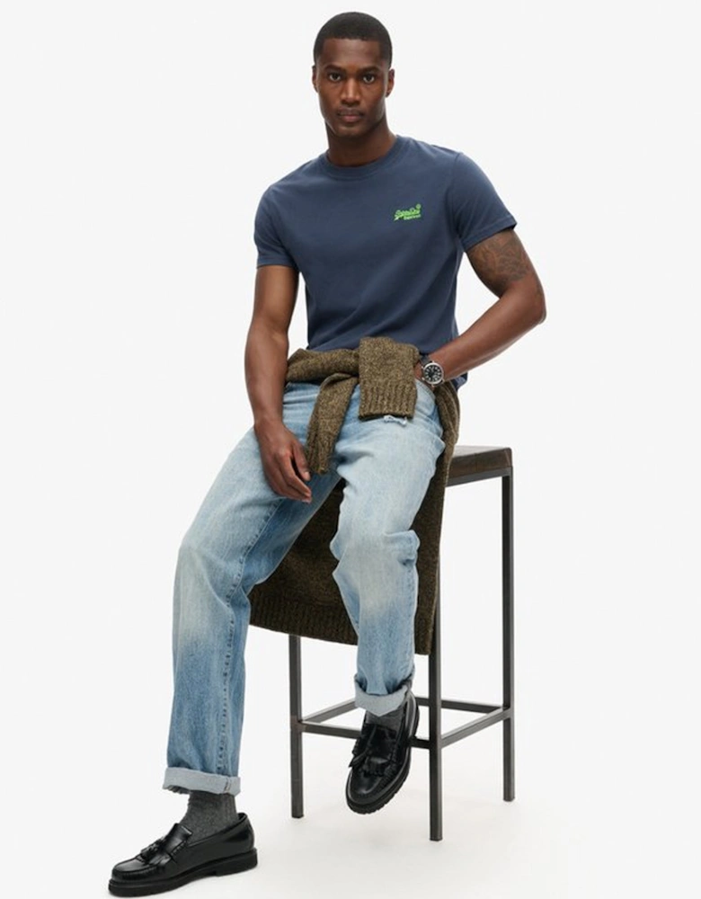 Men's Essential Logo Embroidered Tee Lauren Navy/Fluro Lime