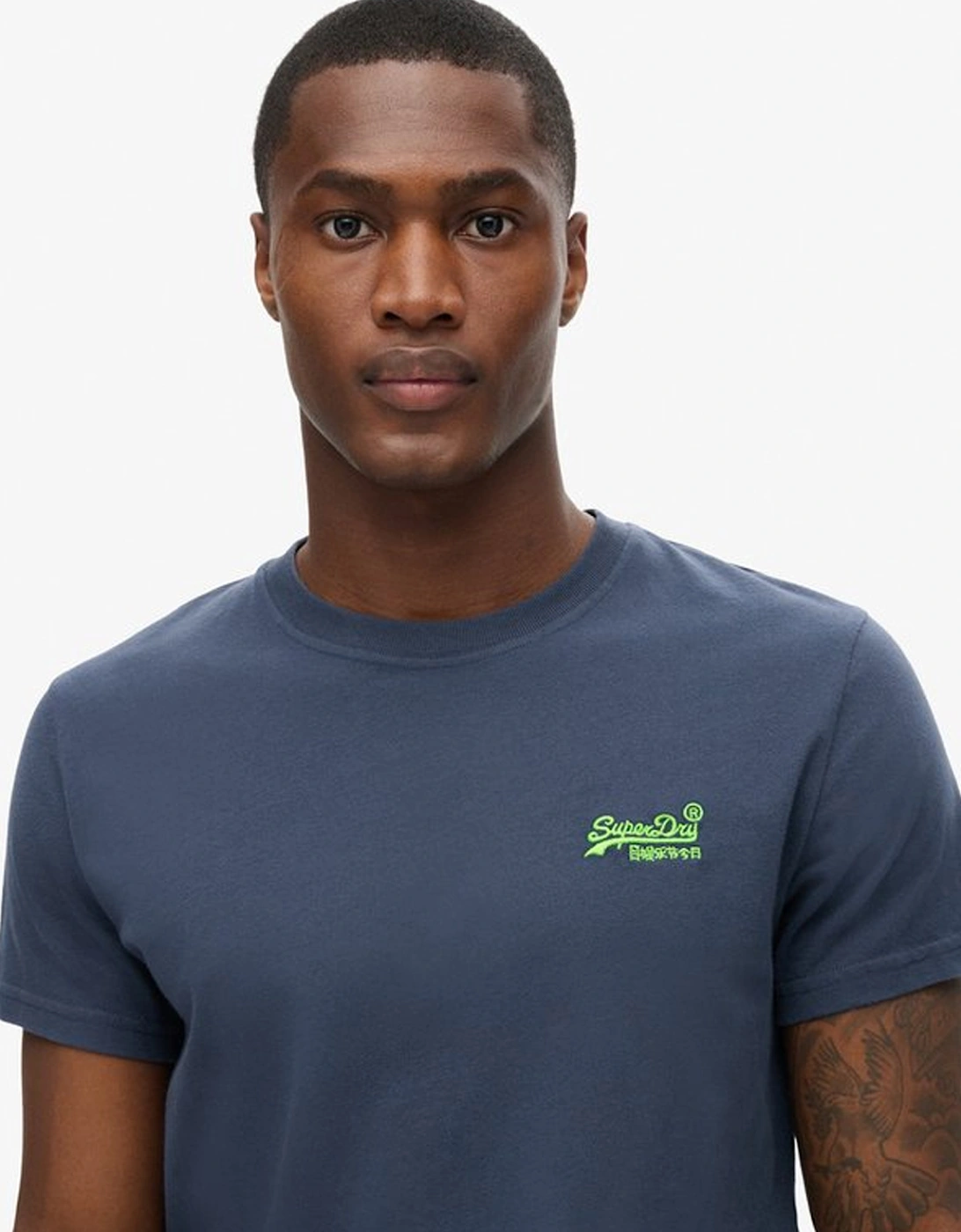 Men's Essential Logo Embroidered Tee Lauren Navy/Fluro Lime