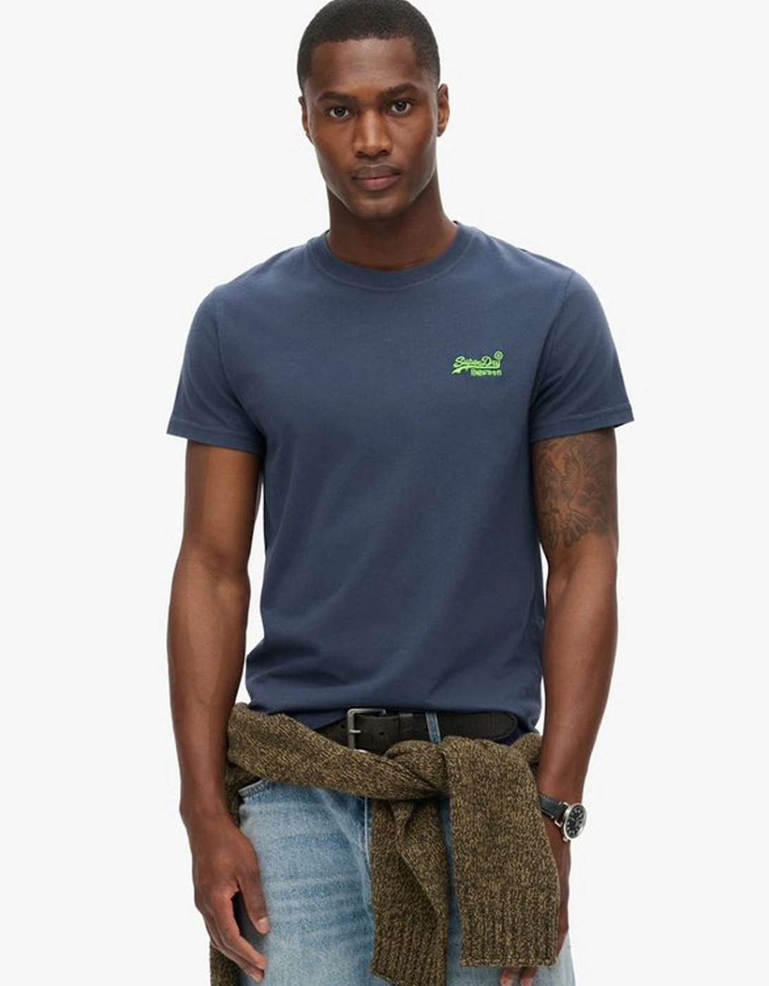 Men's Essential Logo Embroidered Tee Lauren Navy/Fluro Lime, 7 of 6