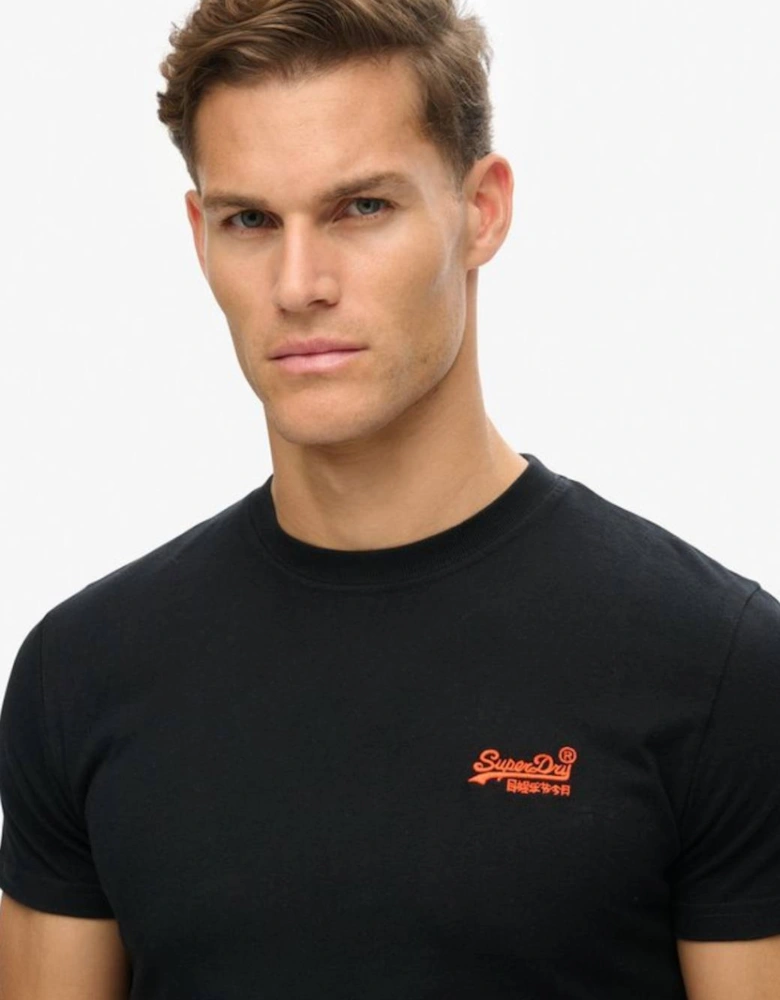 Men's Essential Logo Embroidered Tee Black/Hazard Orange