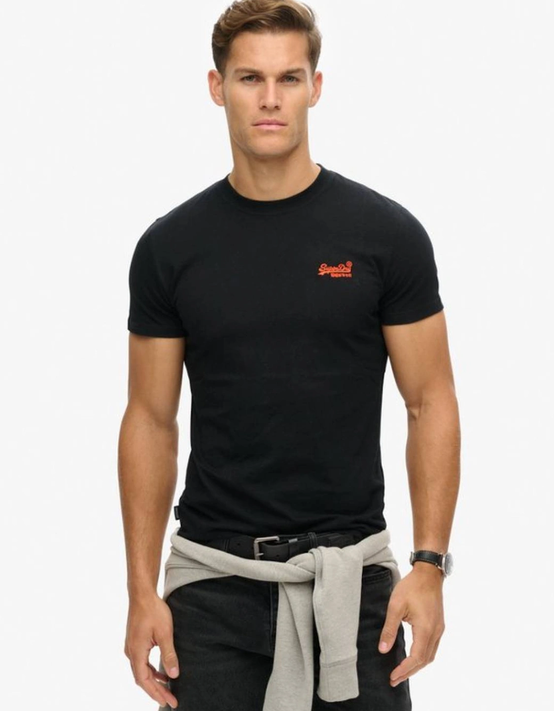 Men's Essential Logo Embroidered Tee Black/Hazard Orange, 5 of 4